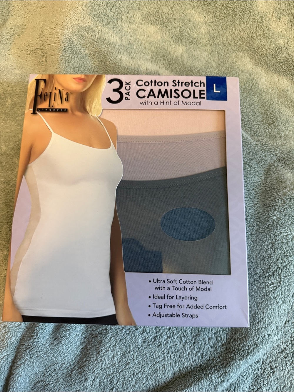 Felina 3-Pack Cotton Stretch Camisoles — White, Gray, Beige